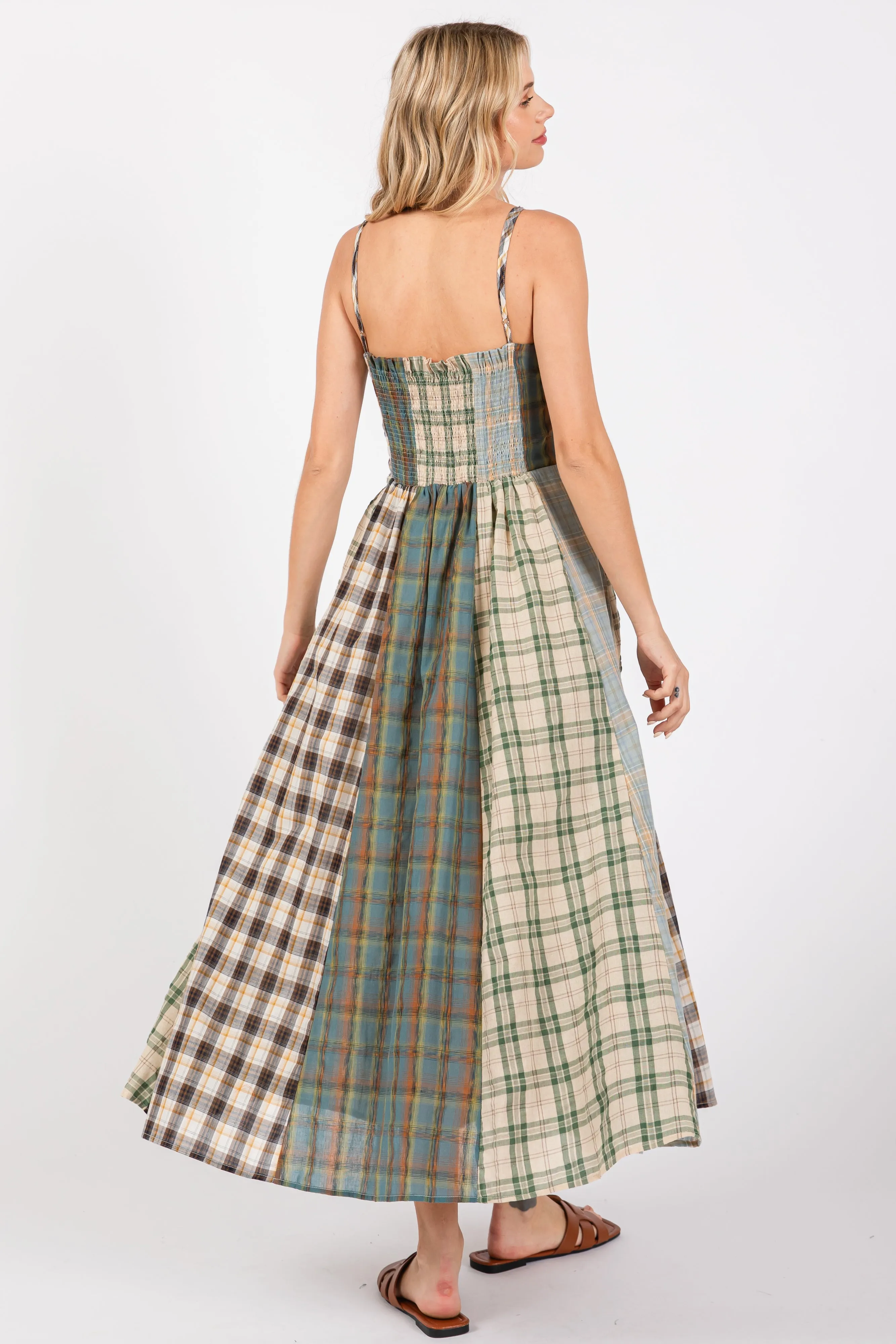 Light Olive Mixed Plaid Maxi Dress sold by Pinkblush product image thumbnail 4
