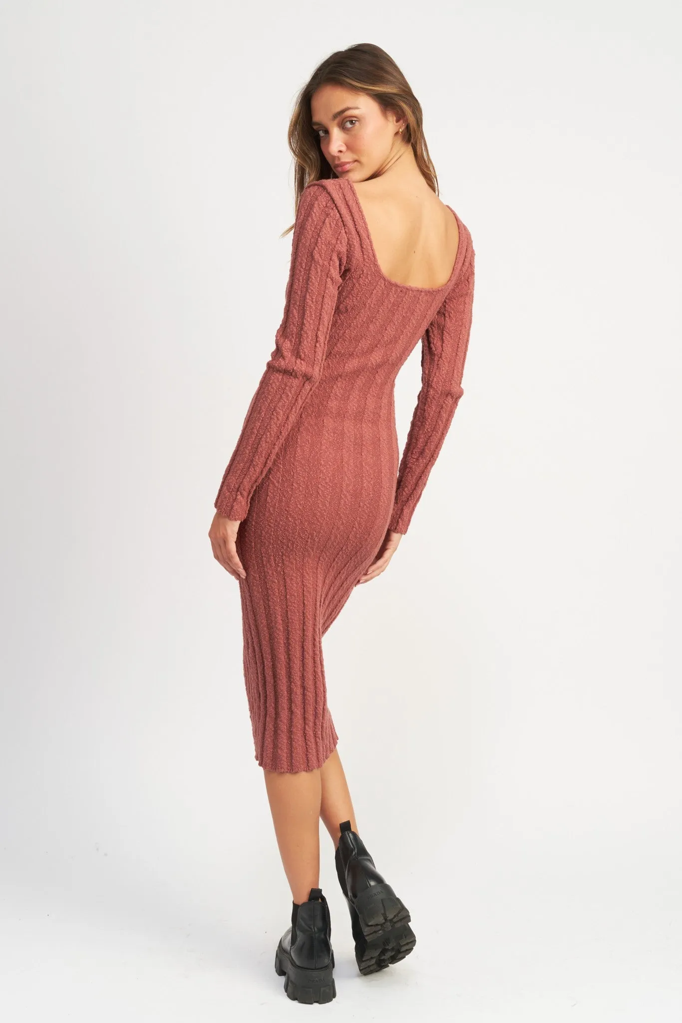 Rust Long Sleeve Knit Sweater Dress sold by Pinkblush product image thumbnail 3