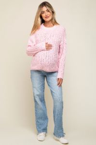 Light Pink Cable Knit Maternity Sweater sold by Pinkblush