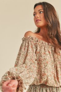 Cream Floral Off The Shoulder Floral Top sold by Pinkblush