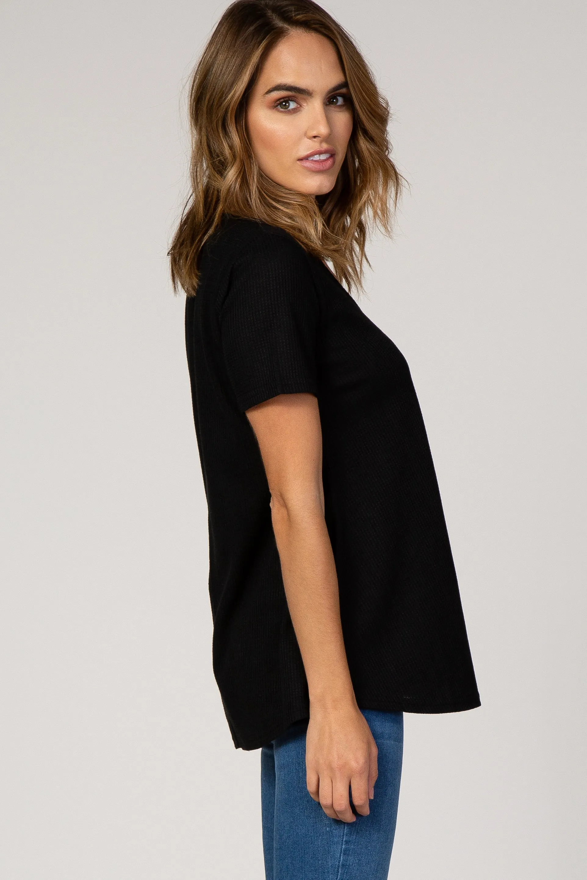 Black Short Sleeve Thermal Top sold by Pinkblush product image thumbnail 2