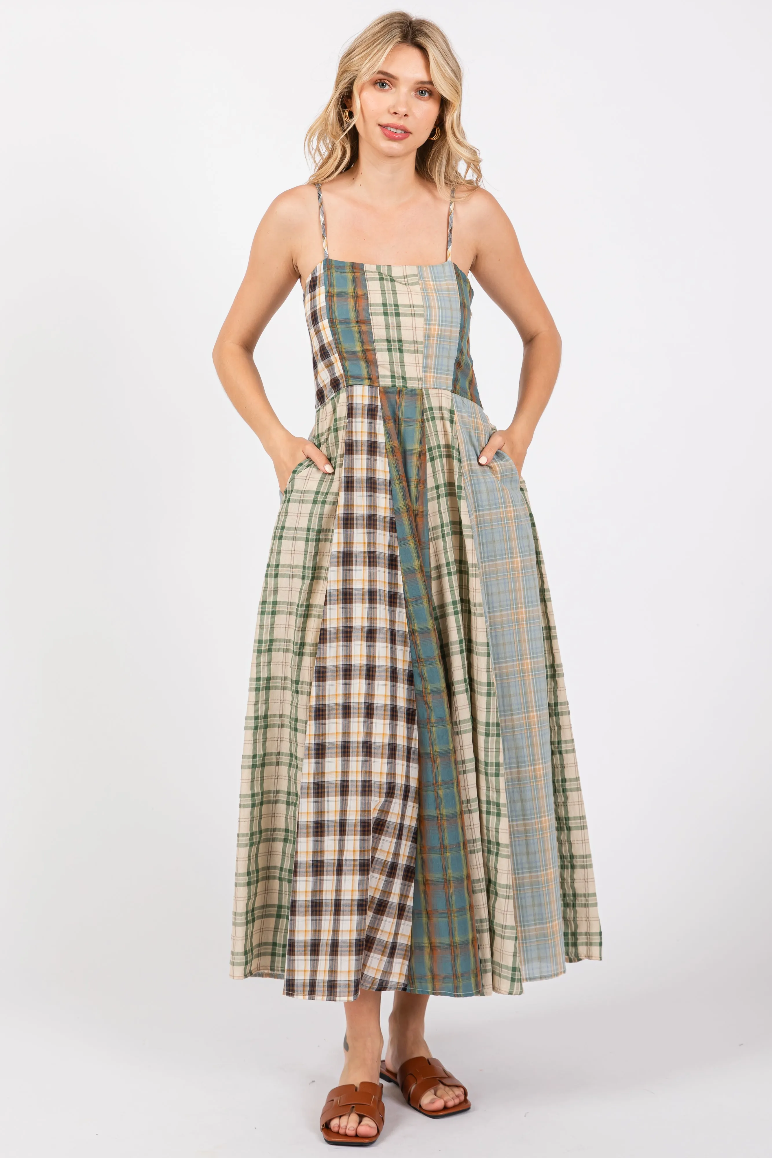 Light Olive Mixed Plaid Maxi Dress sold by Pinkblush product image thumbnail 2