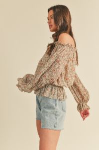 Cream Floral Off The Shoulder Floral Top sold by Pinkblush