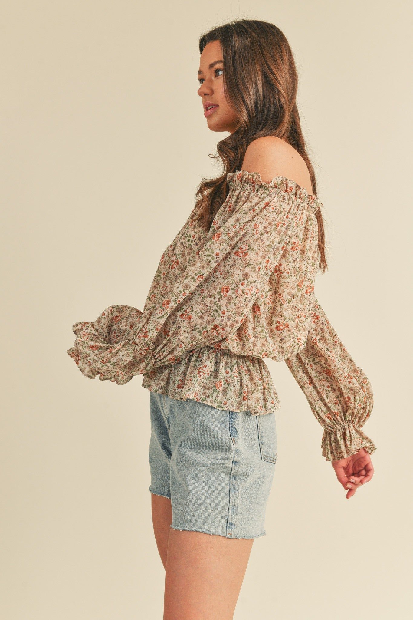 Cream Floral Off The Shoulder Floral Top sold by Pinkblush product image thumbnail 3