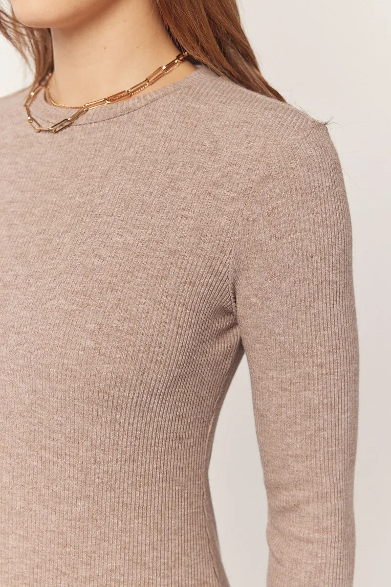 Mocha Ribbed Knit Side Slit Midi Dress sold by Pinkblush product image thumbnail 4