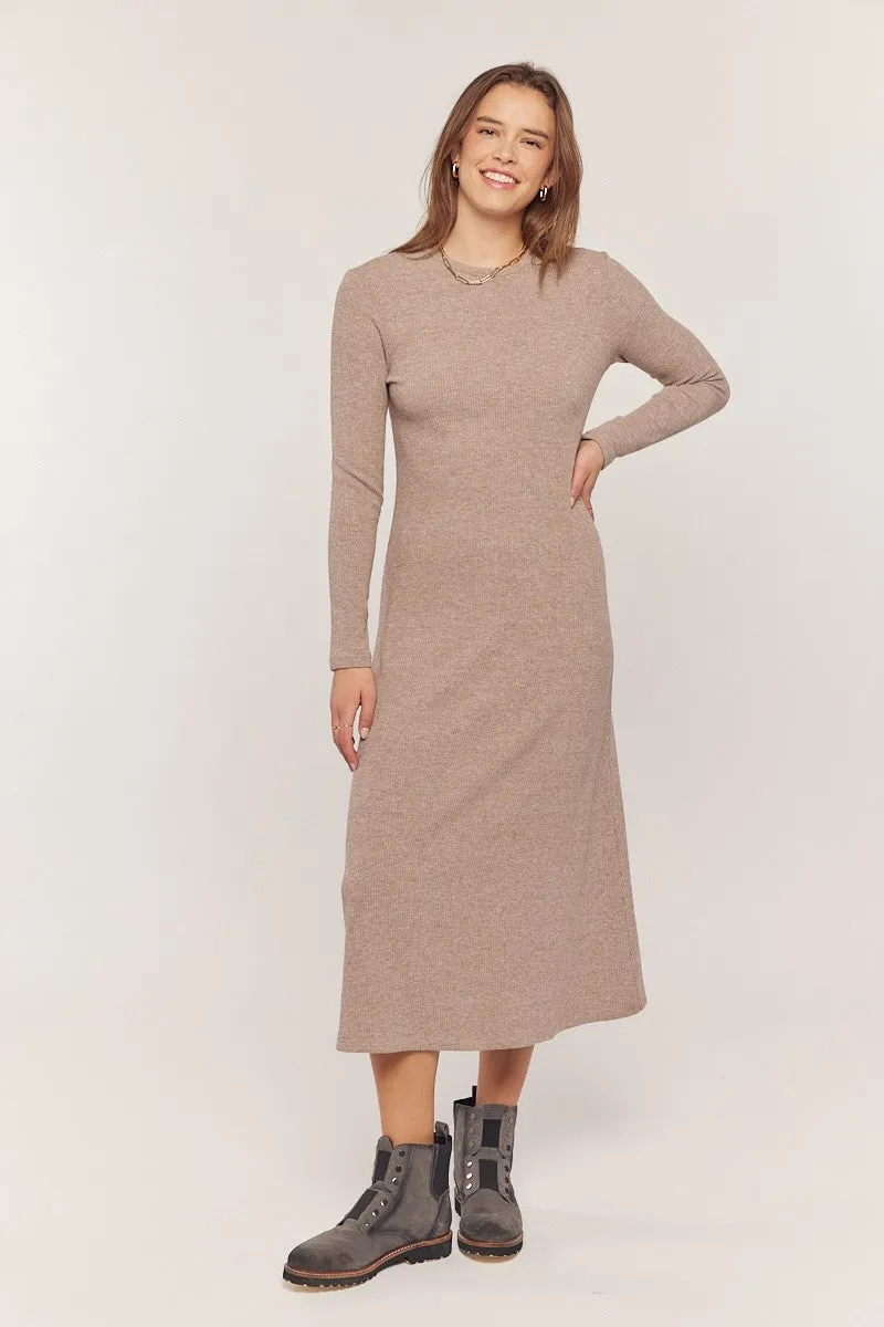 Mocha Ribbed Knit Side Slit Midi Dress sold by Pinkblush