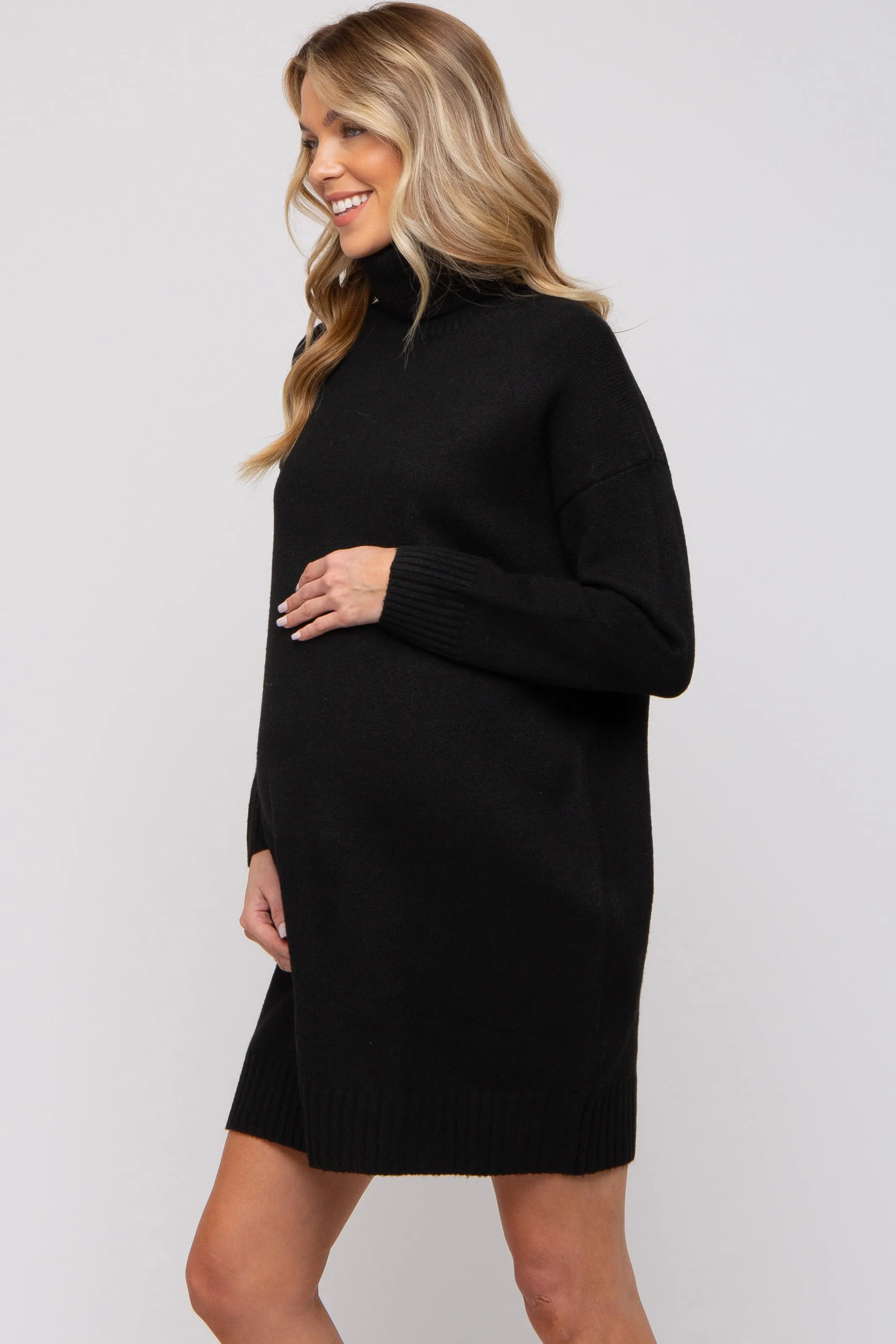 Black Turtleneck Maternity Sweater Mini Dress sold by Pinkblush product image thumbnail 2