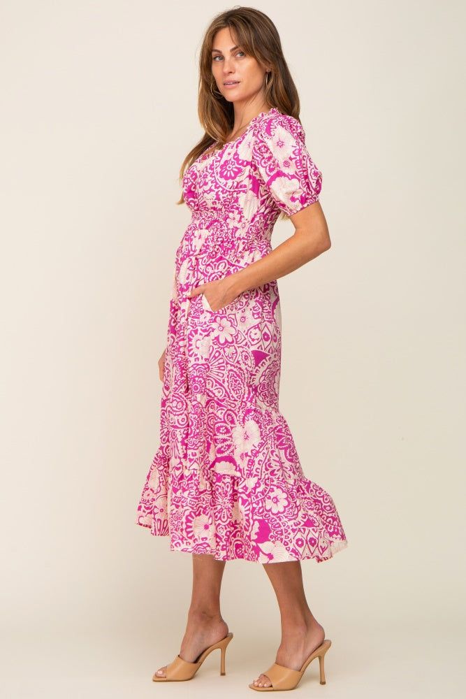Magenta Floral Tiered Midi Dress sold by Pinkblush product image thumbnail 2