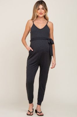 Charcoal Grey Sash Tie Maternity Jumpsuit sold by Pinkblush
