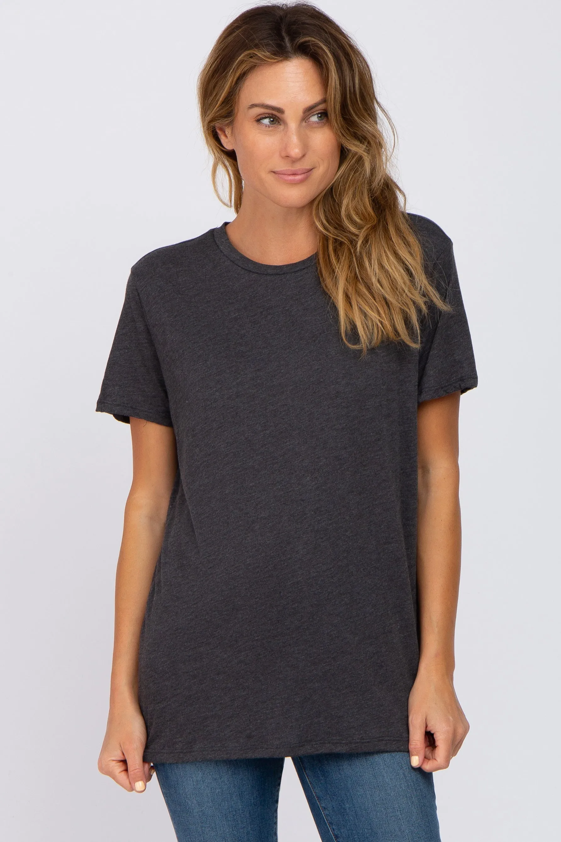 Charcoal Oversized Short Sleeve Top sold by Pinkblush