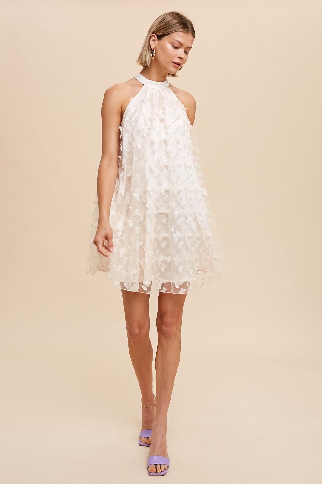 Ivory Butterfly Applique Tie Neck Halter Dress sold by Pinkblush product image thumbnail 4