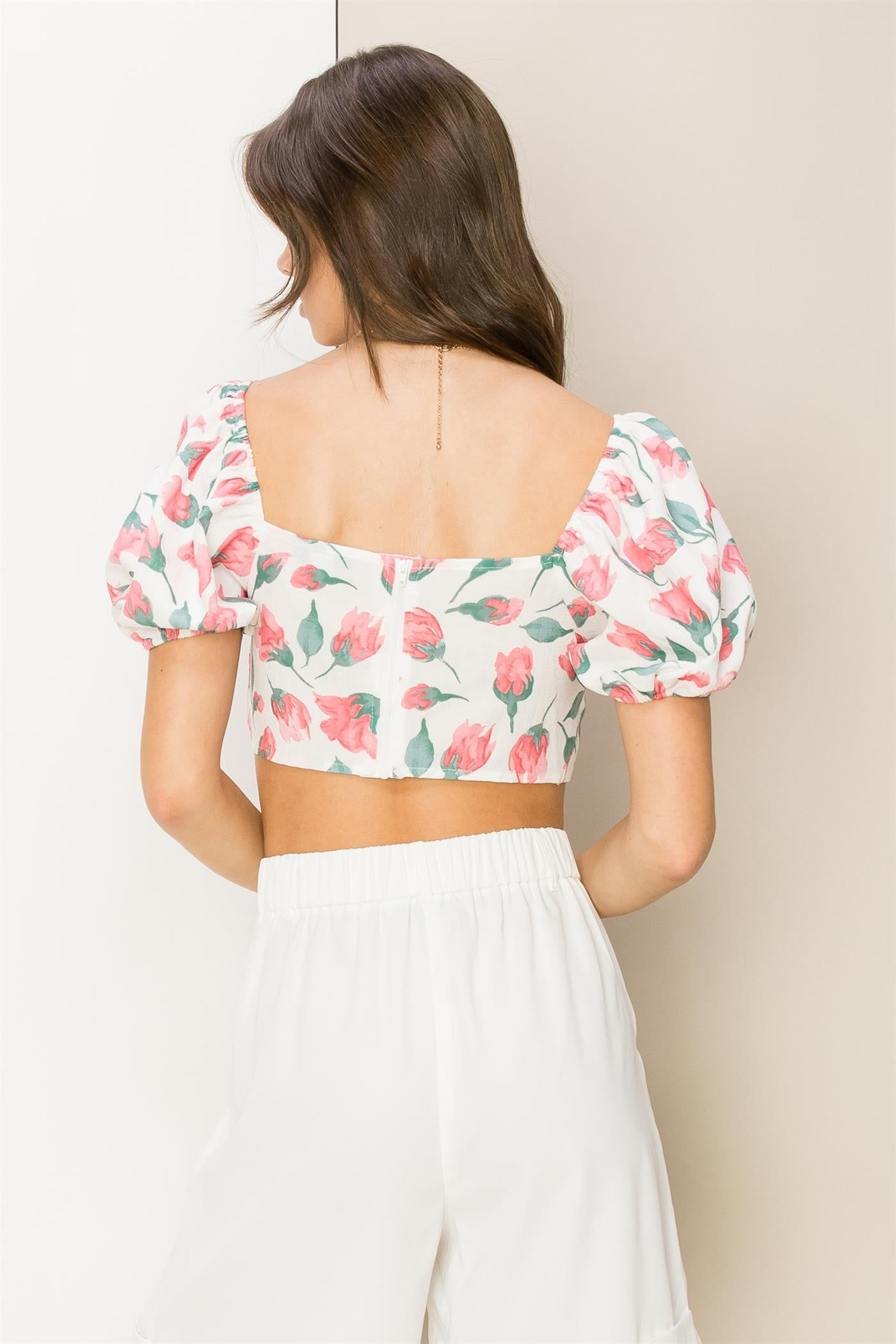 Rose Floral Print Sweetheart Neck Crop Top sold by Pinkblush product image thumbnail 3