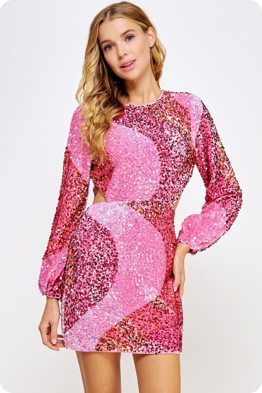Pink Open Back Sequins Mini Dress sold by Pinkblush