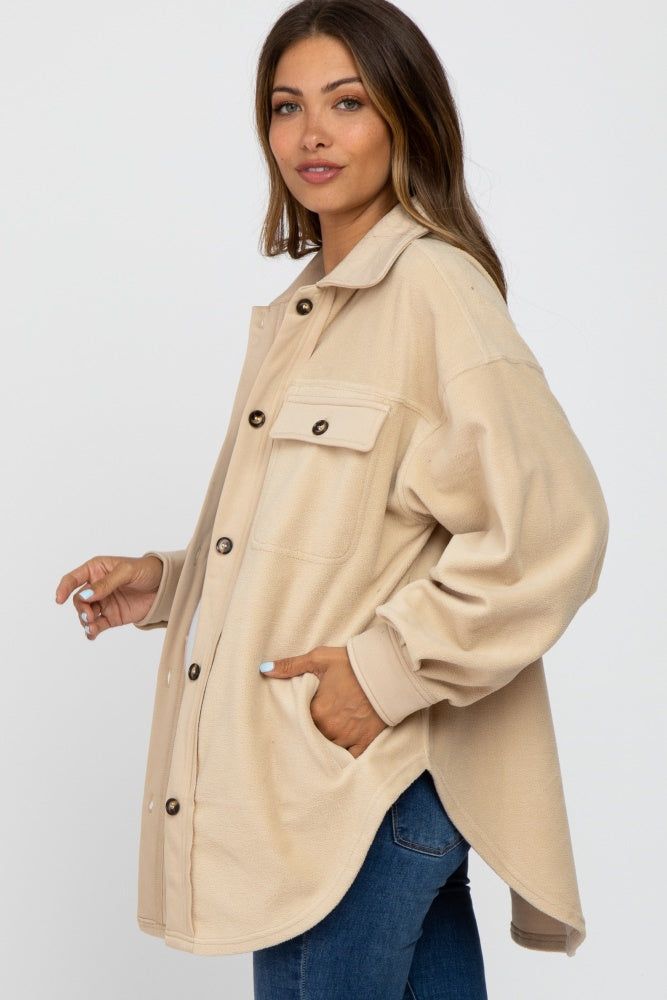 Beige Fleece Button Down Oversized Maternity Jacket sold by Pinkblush product image thumbnail 2