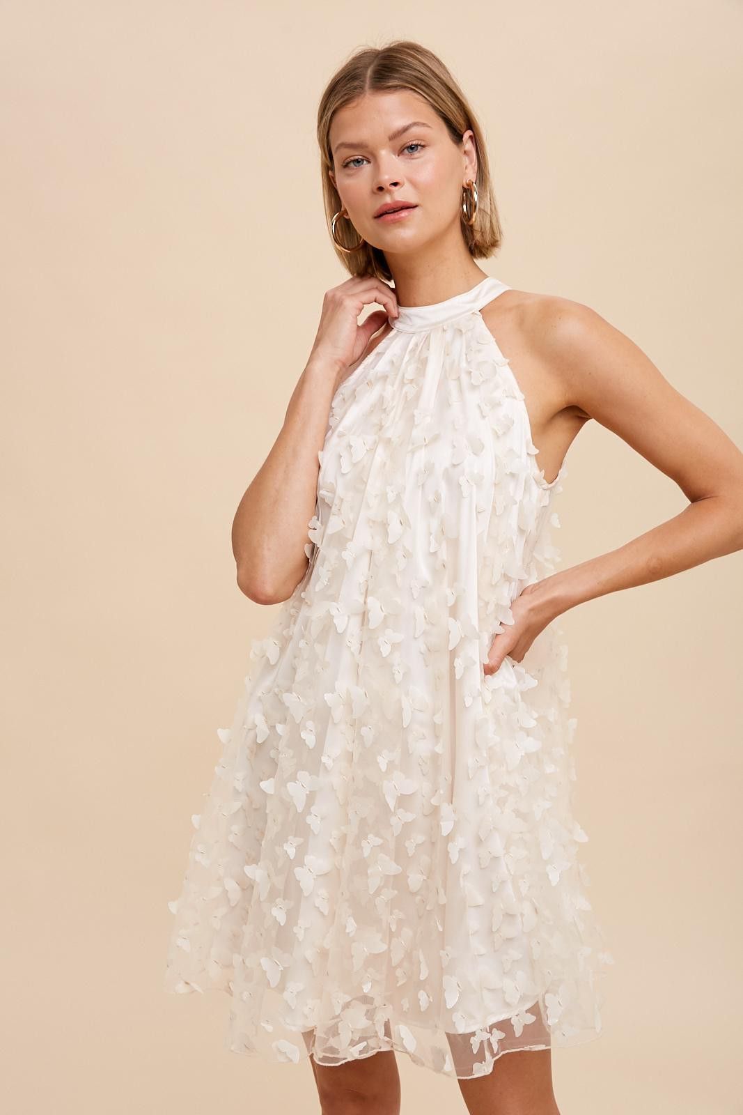Ivory Butterfly Applique Tie Neck Halter Dress sold by Pinkblush product image thumbnail 2