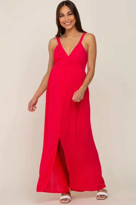 Fuchsia Button Front Accent Maternity Maxi Dress sold by Pinkblush
