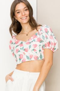 Rose Floral Print Sweetheart Neck Crop Top sold by Pinkblush