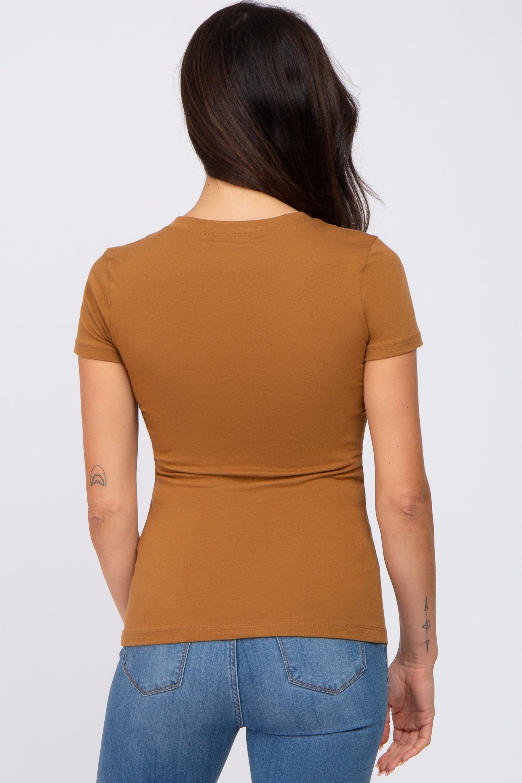 Camel V-Neck Short Sleeve Top sold by Pinkblush product image thumbnail 3
