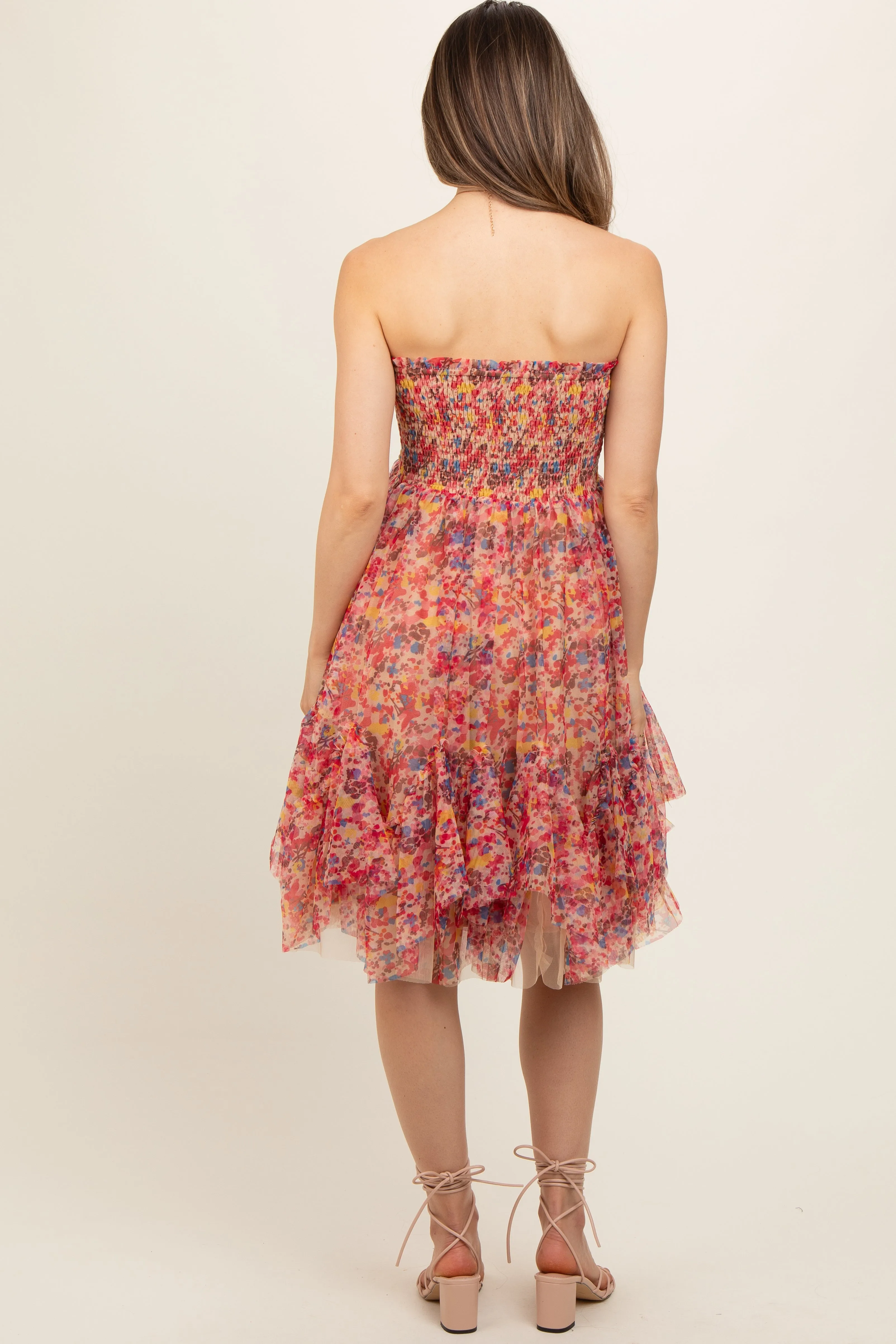 Pink Floral Sleeveless Smocked Ruffle Hem Maternity Dress sold by Pinkblush product image thumbnail 3