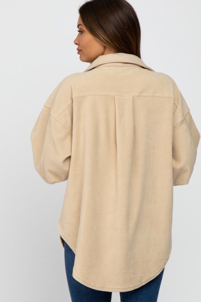 Beige Fleece Button Down Oversized Maternity Jacket sold by Pinkblush product image thumbnail 3