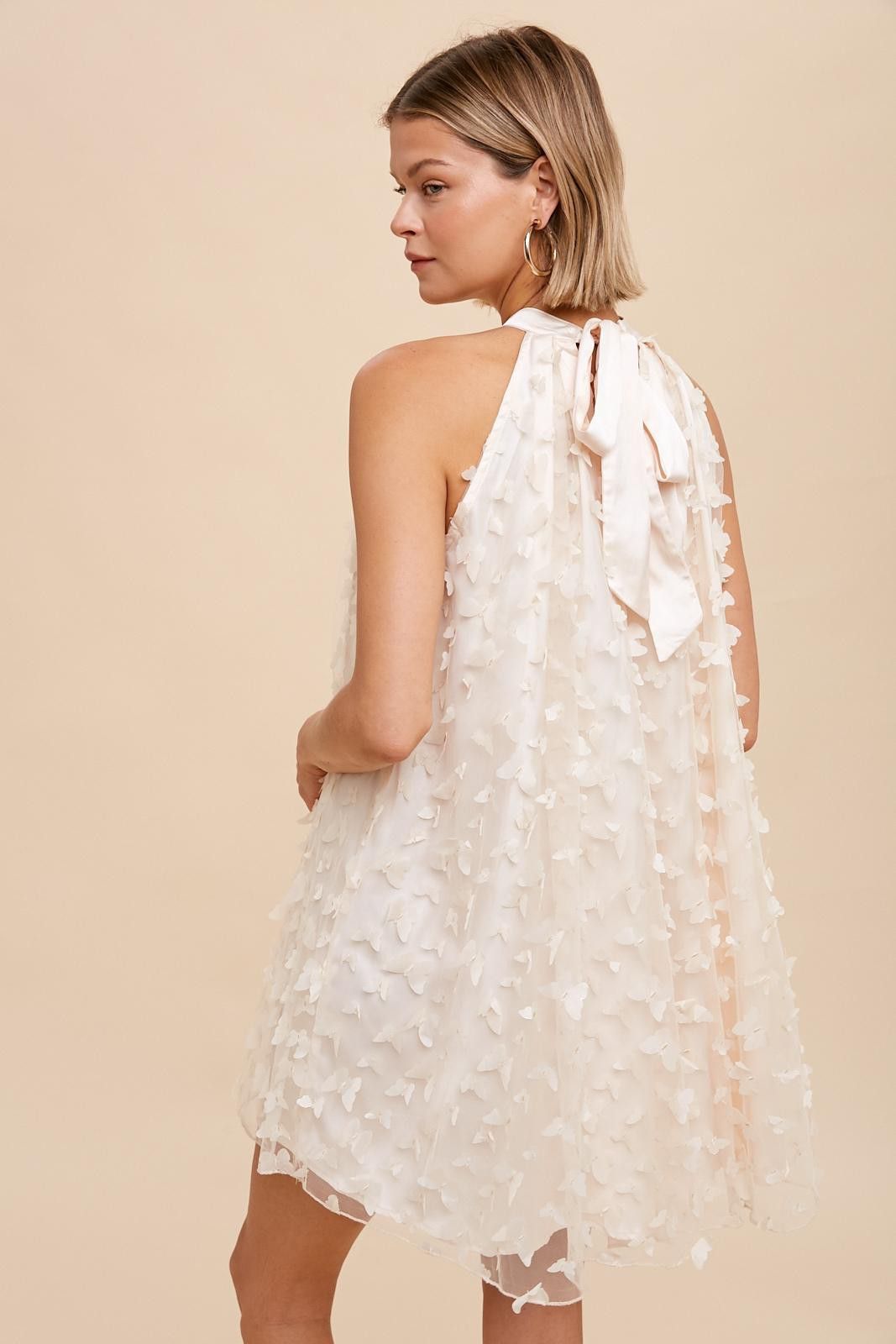 Ivory Butterfly Applique Tie Neck Halter Dress sold by Pinkblush product image thumbnail 3
