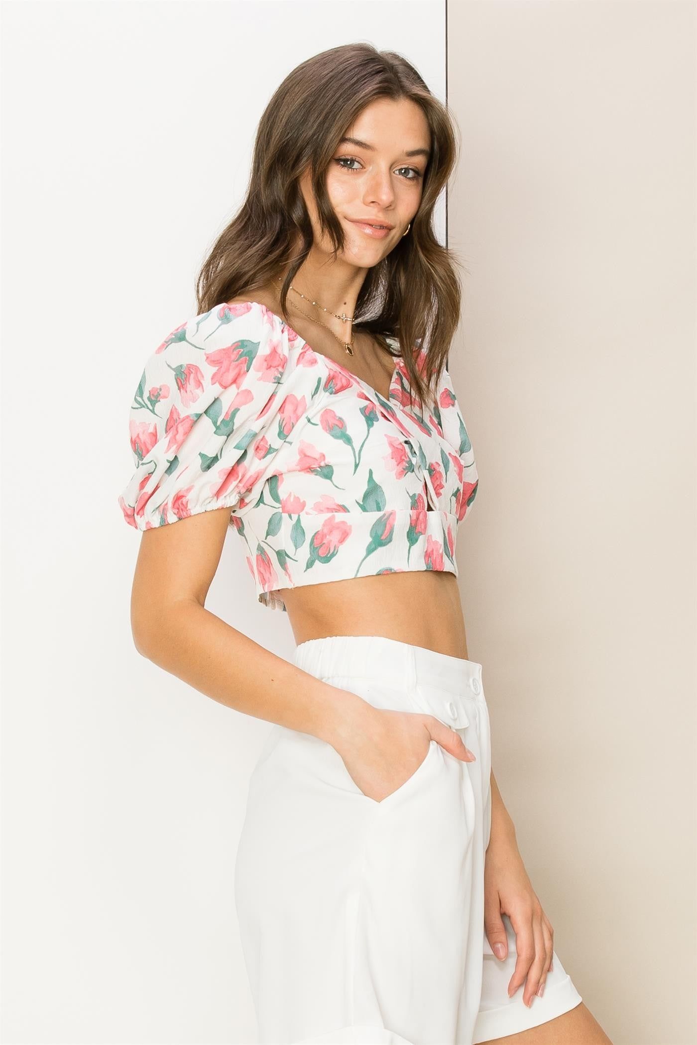 Rose Floral Print Sweetheart Neck Crop Top sold by Pinkblush product image thumbnail 2