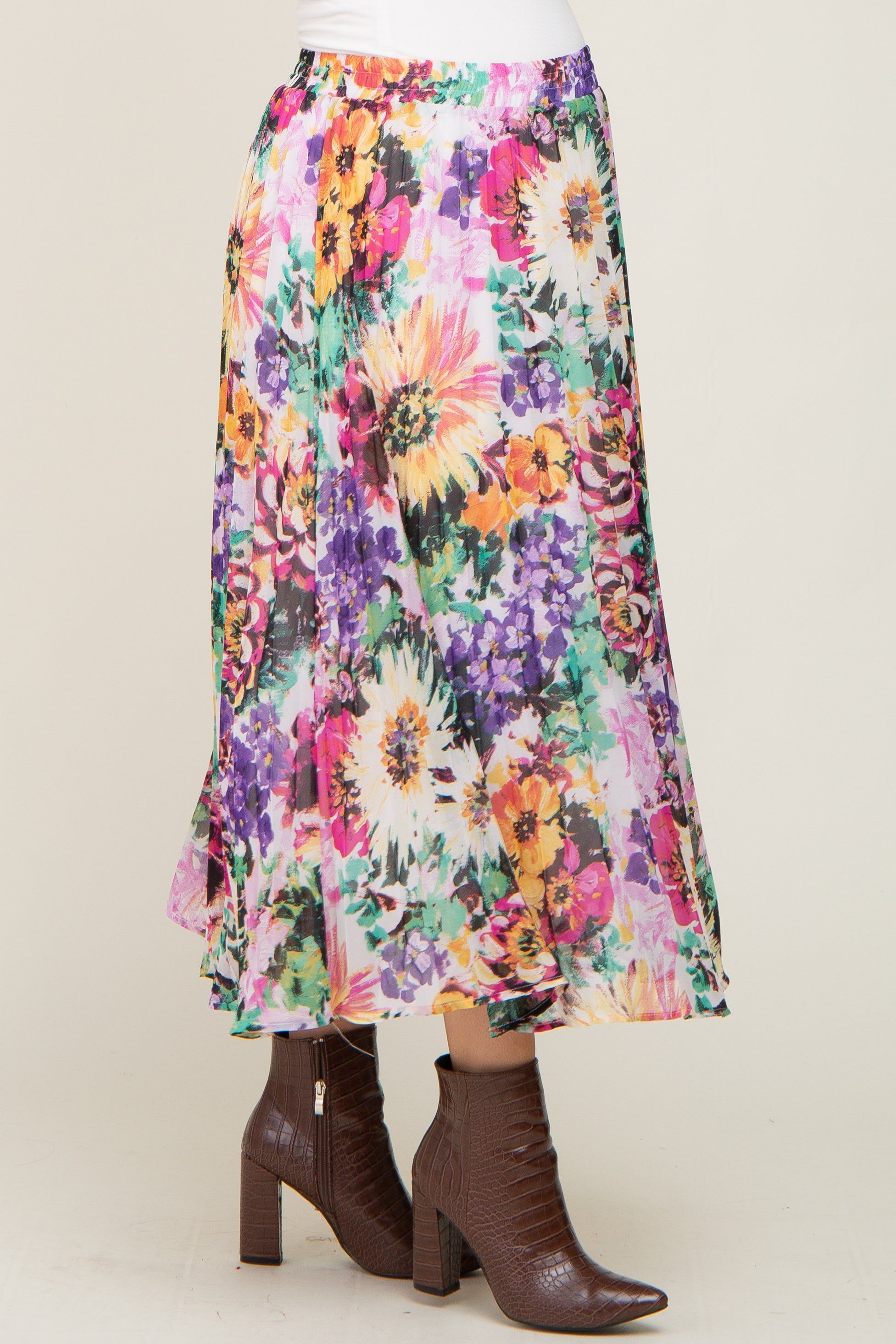 Fuchsia Floral Pleated Maternity Midi Skirt sold by Pinkblush product image thumbnail 3