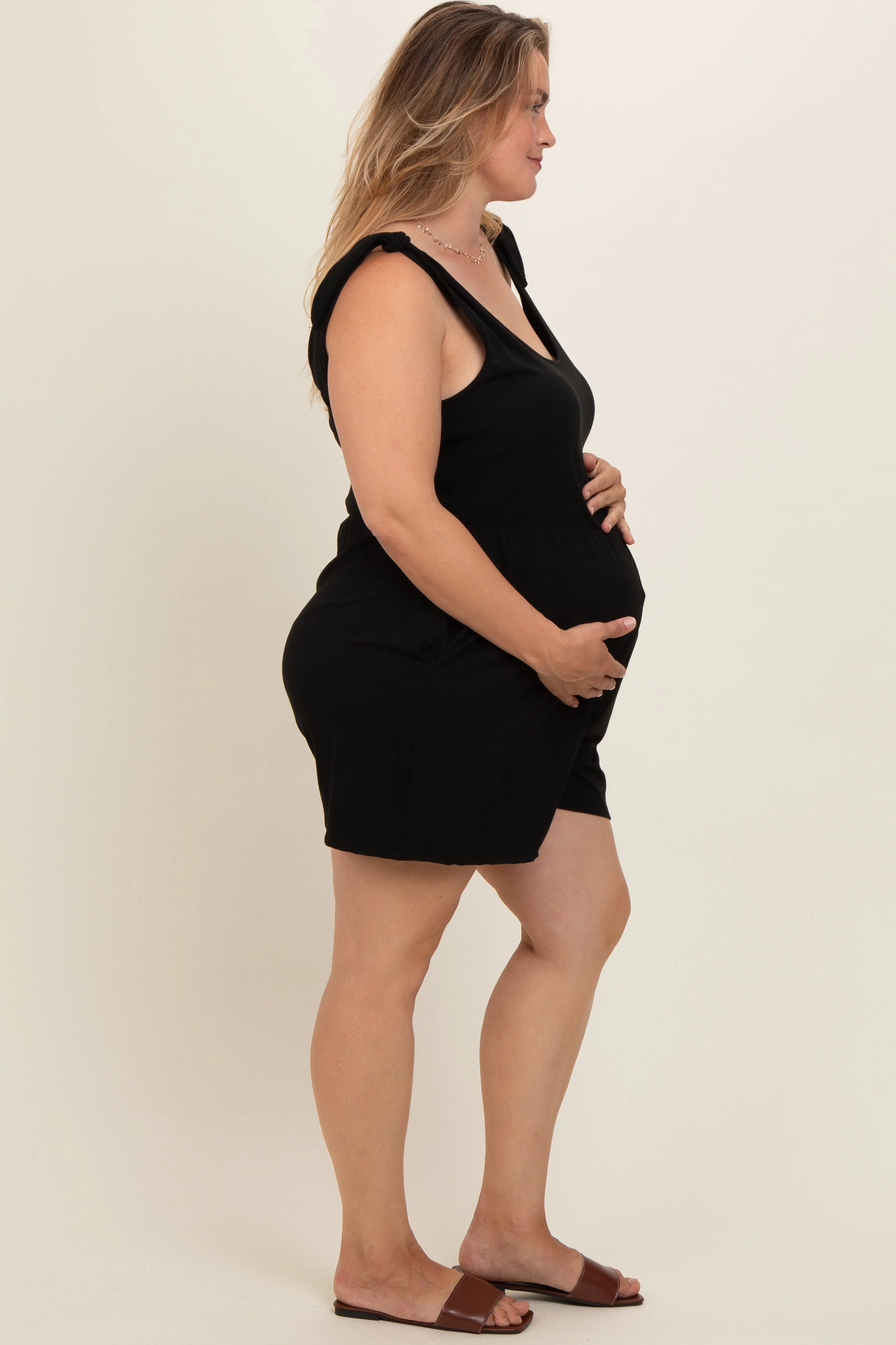 Black Knot Strap Maternity Plus Romper sold by Pinkblush product image thumbnail 3