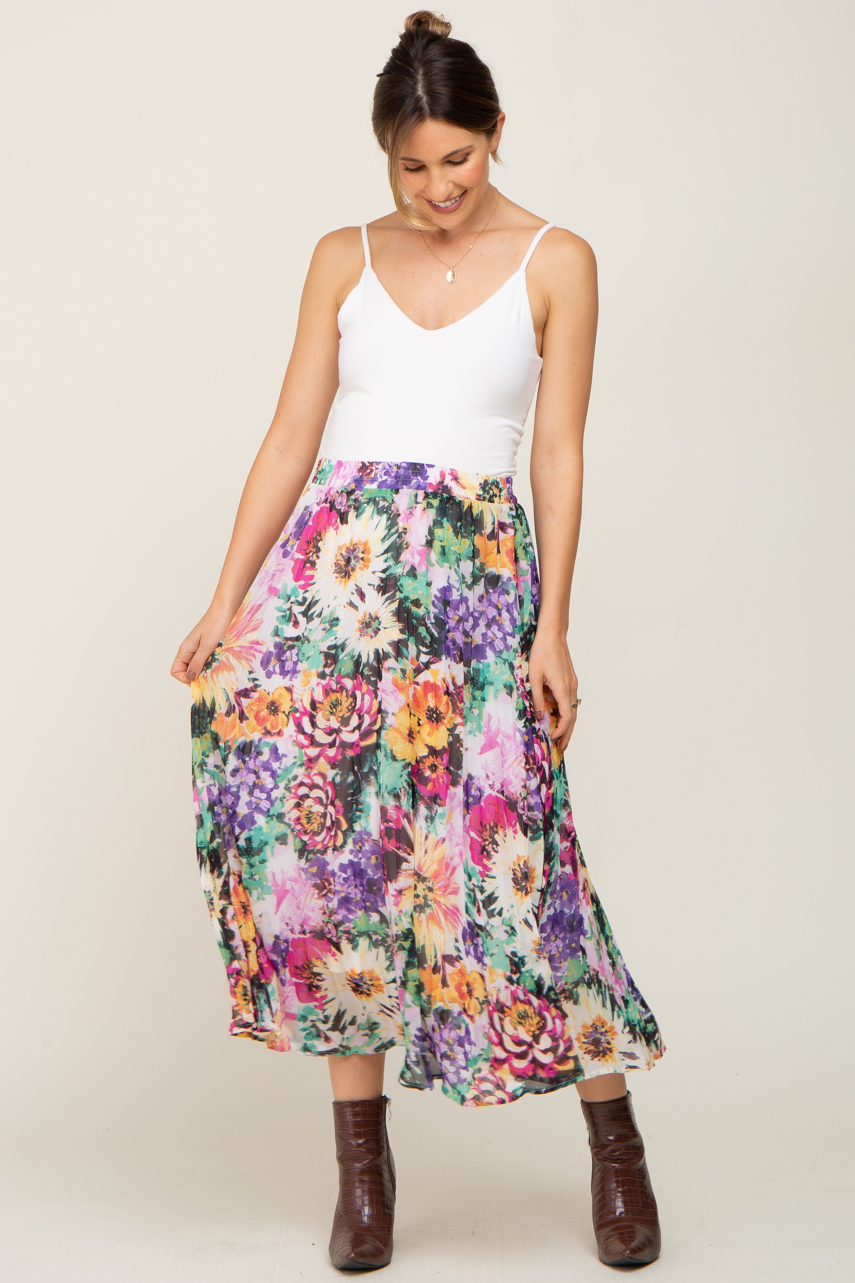 Fuchsia Floral Pleated Maternity Midi Skirt sold by Pinkblush product image thumbnail 5