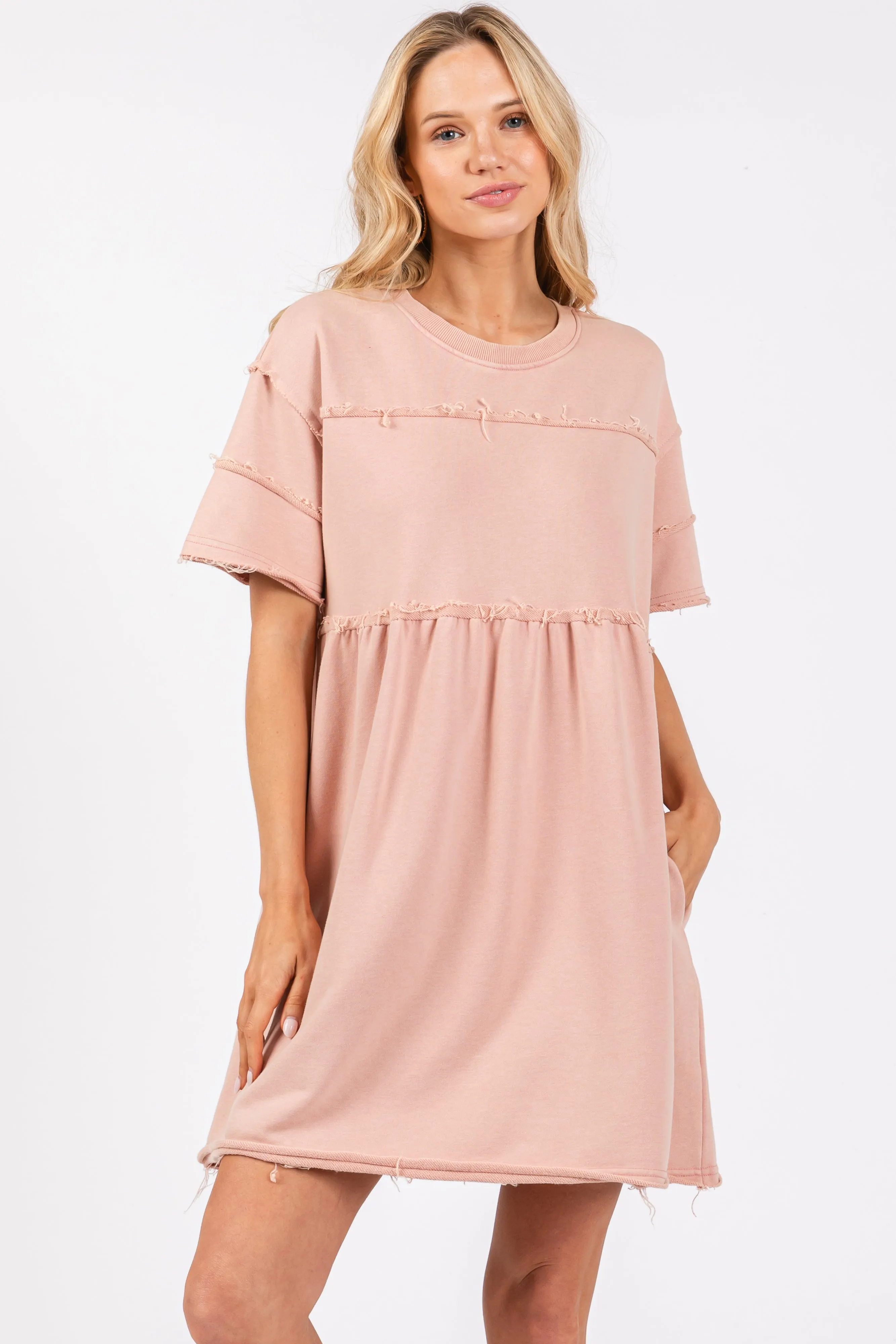 Mauve Raw Hem Short Sleeve Dress sold by Pinkblush product image thumbnail 4