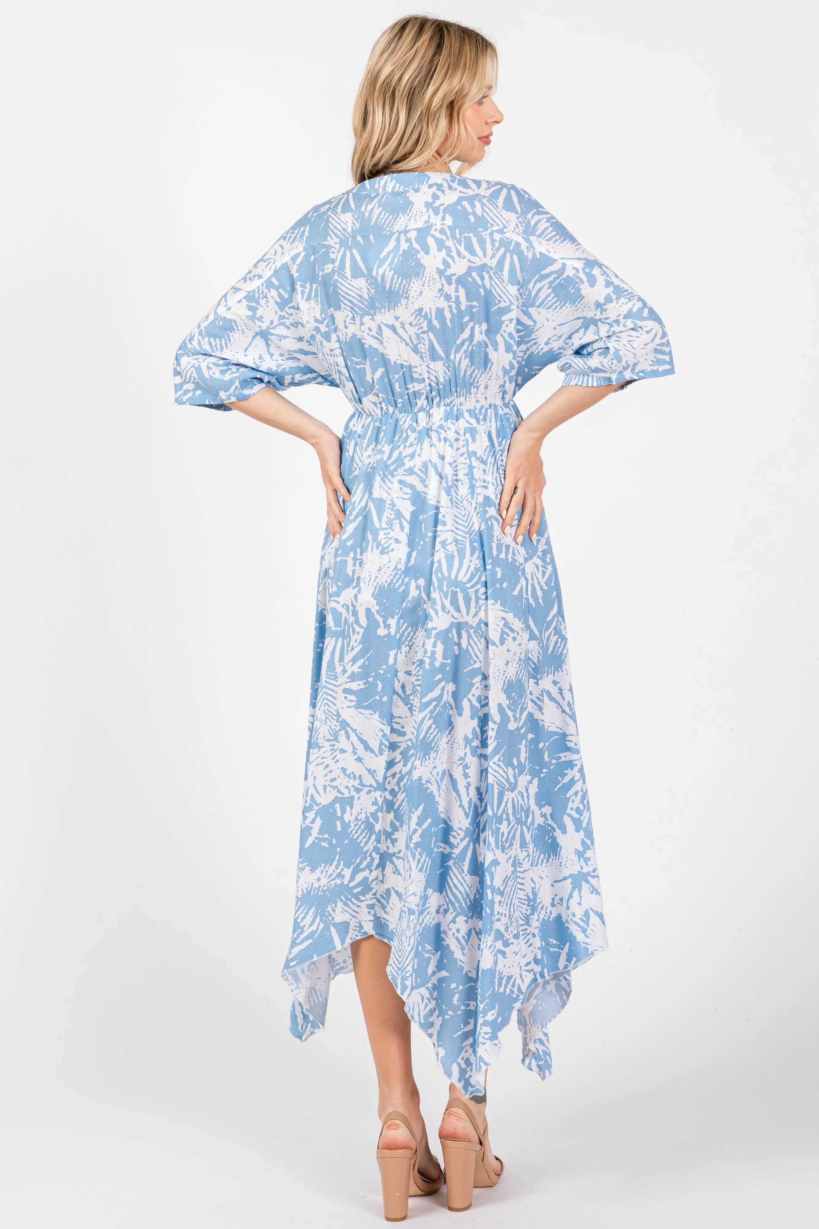 Blue Printed V-Neck Draped Maxi Dress sold by Pinkblush product image thumbnail 3