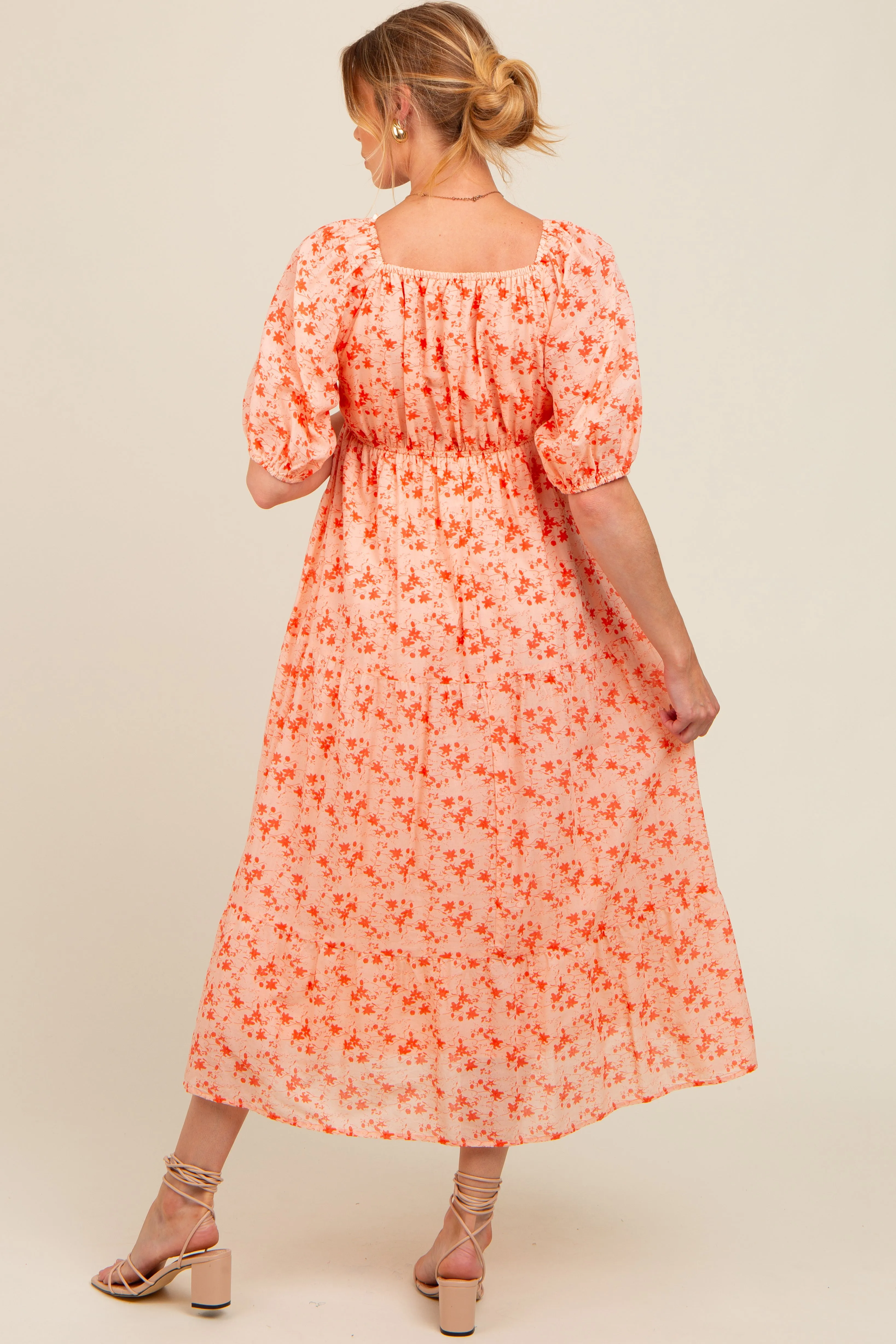 Red Floral V-Neck Tiered Maternity Midi Dress sold by Pinkblush product image thumbnail 3