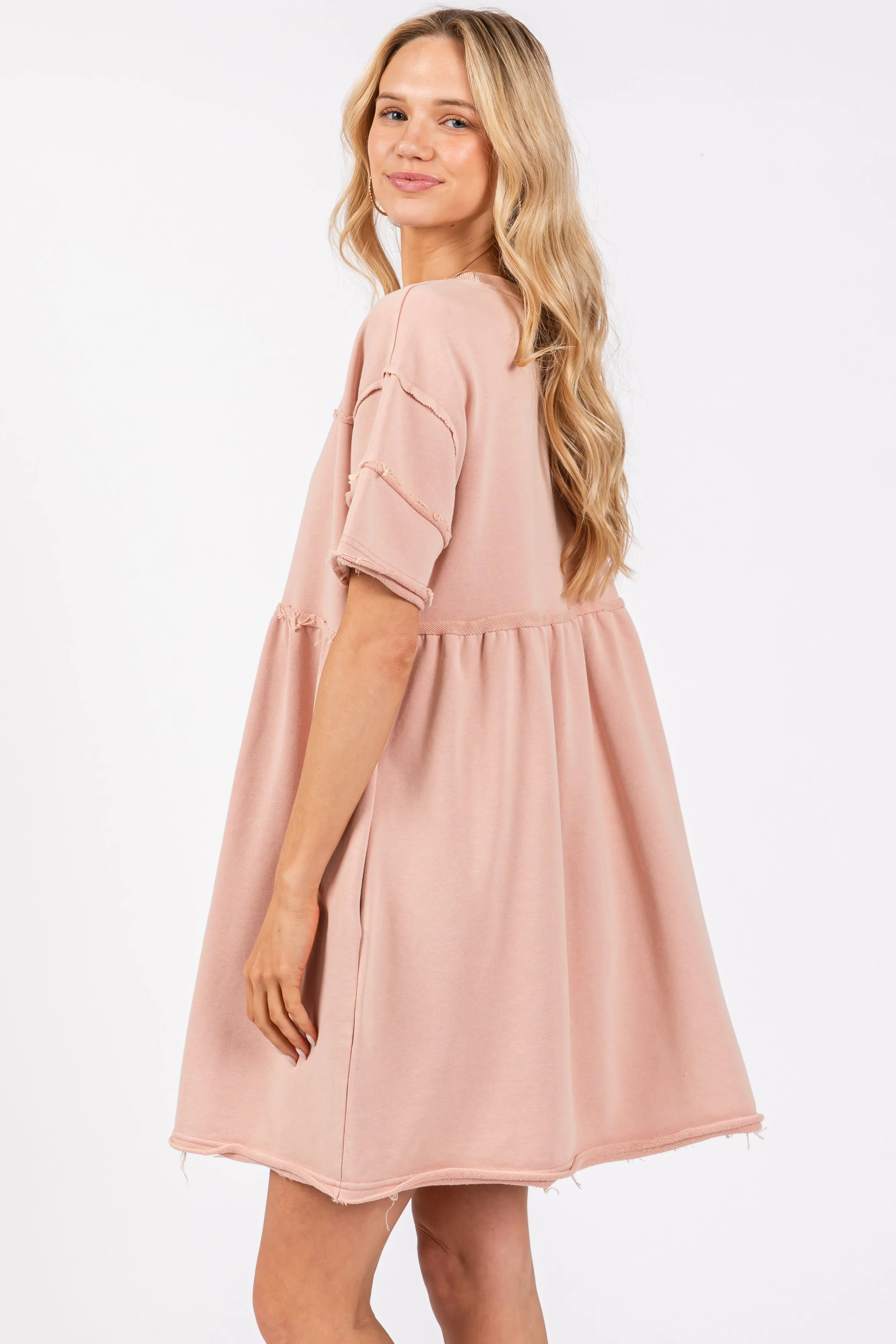 Mauve Raw Hem Short Sleeve Dress sold by Pinkblush product image thumbnail 2