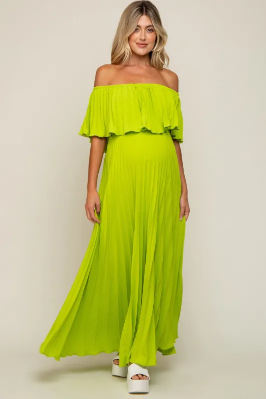 Lime Pleated Off Shoulder Maternity Maxi Dress sold by Pinkblush