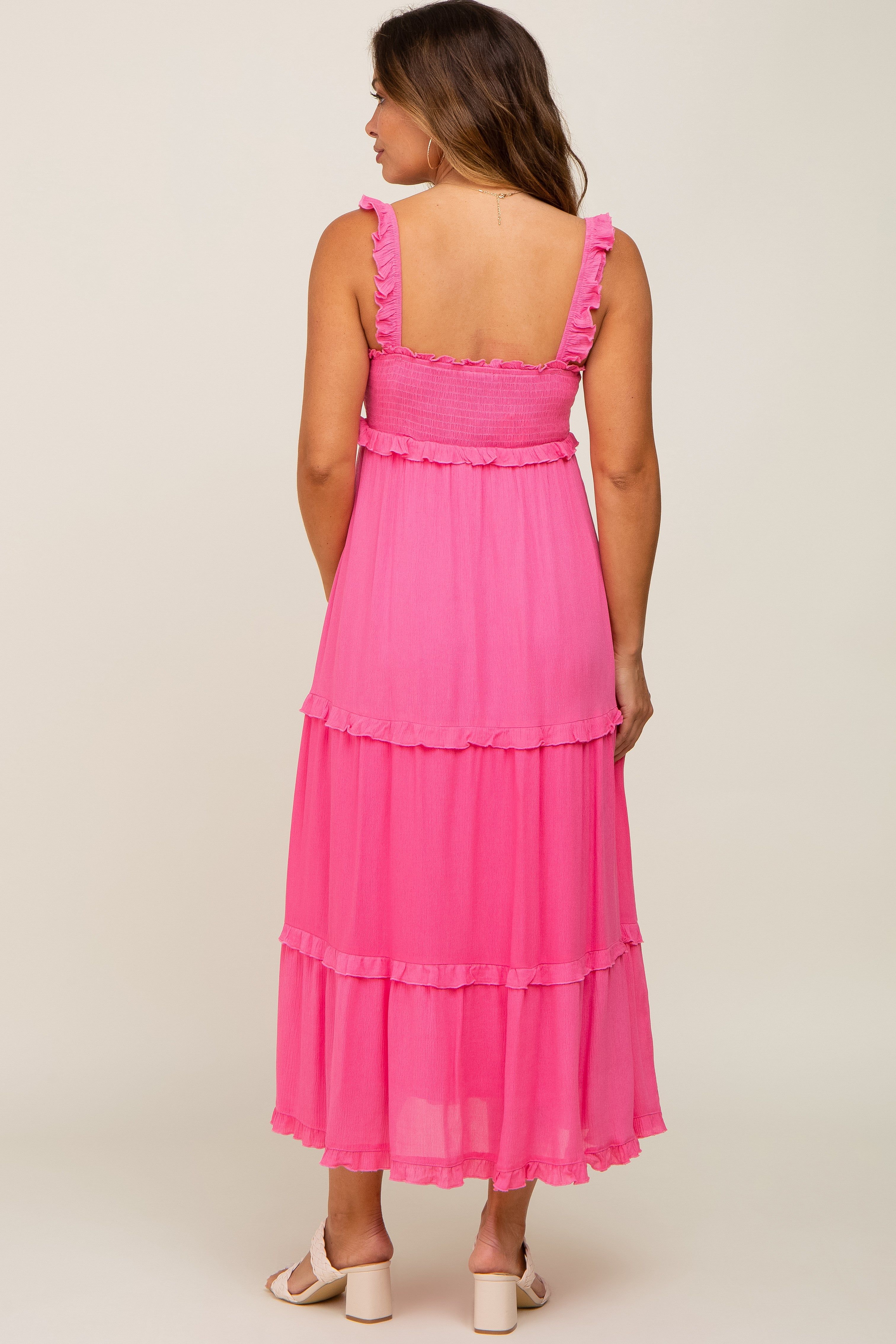Pink Ruffle Accent Maternity Midi Dress sold by Pinkblush product image thumbnail 3