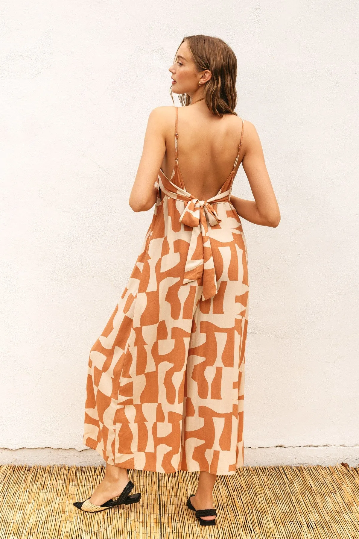 Camel Abstract Print Wide Leg Jumpsuit sold by Pinkblush product image thumbnail 3
