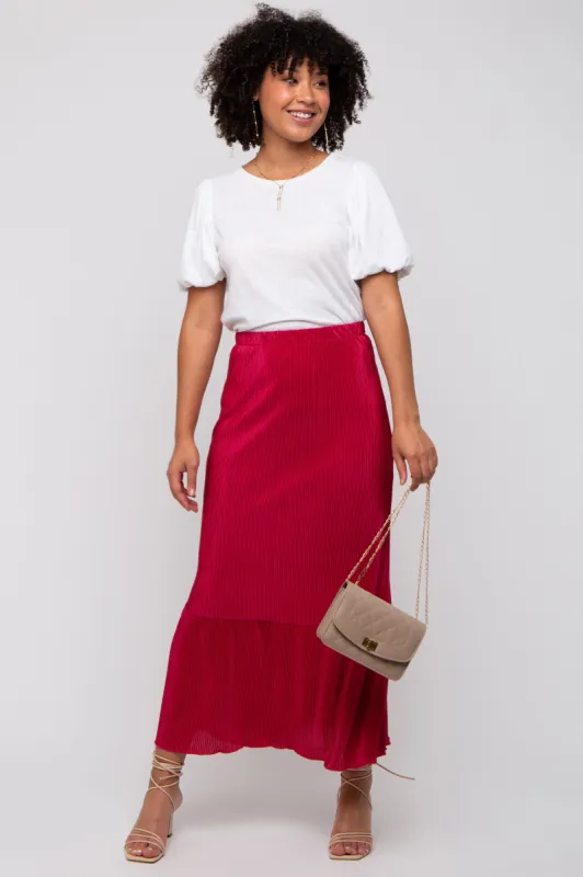 Red Plisse Maxi Skirt sold by Pinkblush