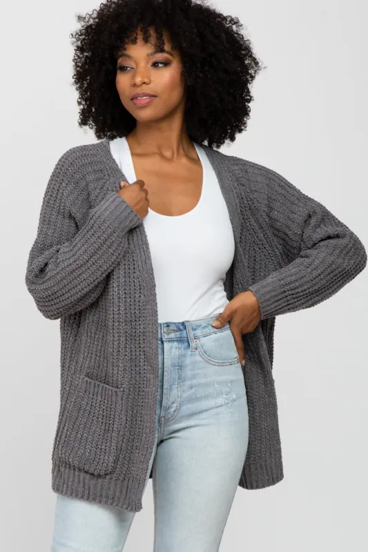 Charcoal Ribbed Cable Knit Cardigan sold by Pinkblush