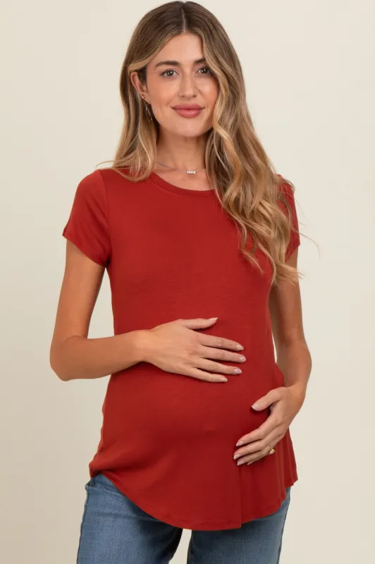 Rust Basic Short Sleeve Maternity Top sold by Pinkblush