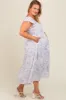 Ivory Blue Floral Print Ruched Tiered Plus Maternity Midi Dress sold by Pinkblush