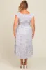 Ivory Blue Floral Print Ruched Tiered Plus Maternity Midi Dress sold by Pinkblush