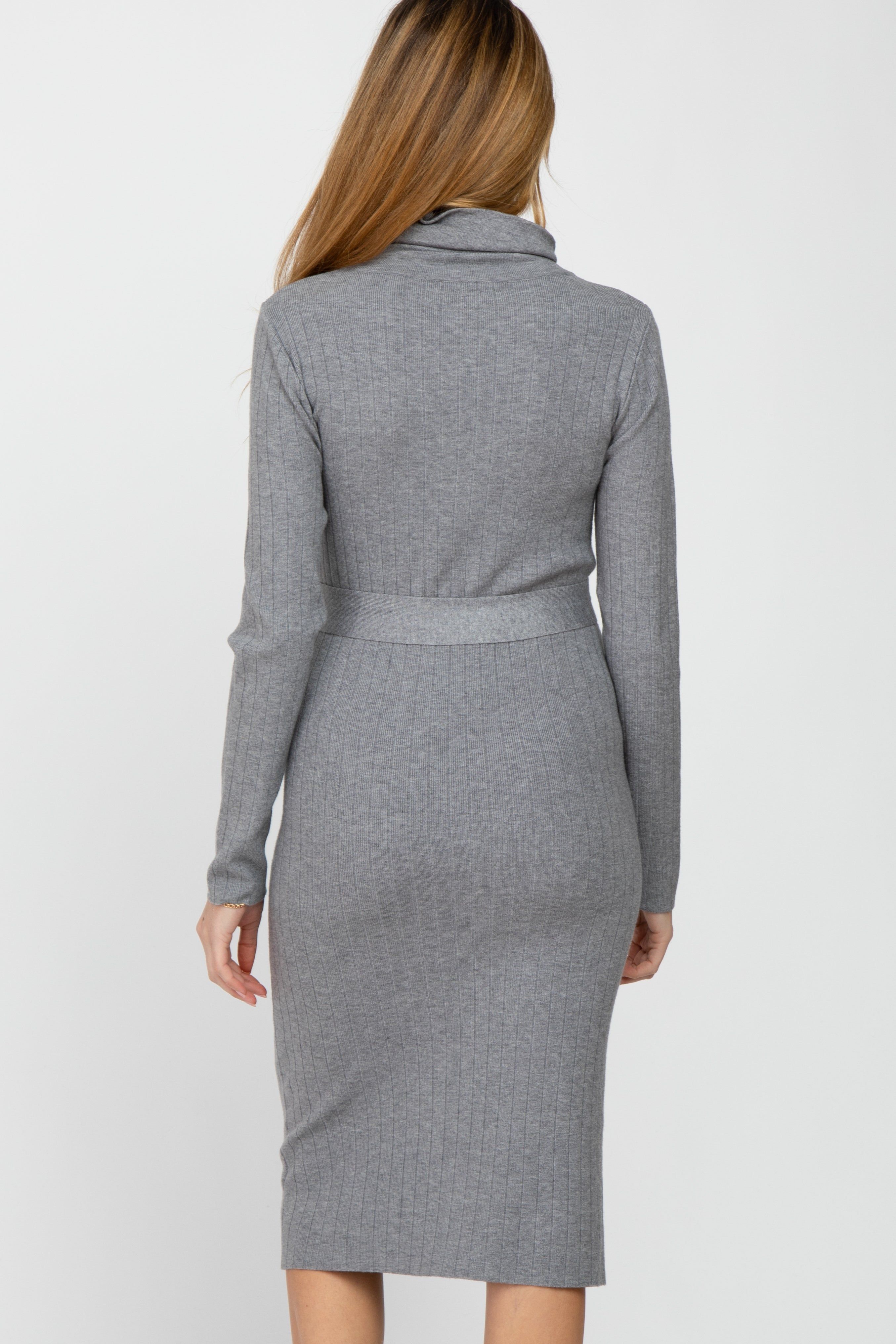 Heather Grey Ribbed Turtleneck Maternity Sweater Dress sold by Pinkblush product image thumbnail 4