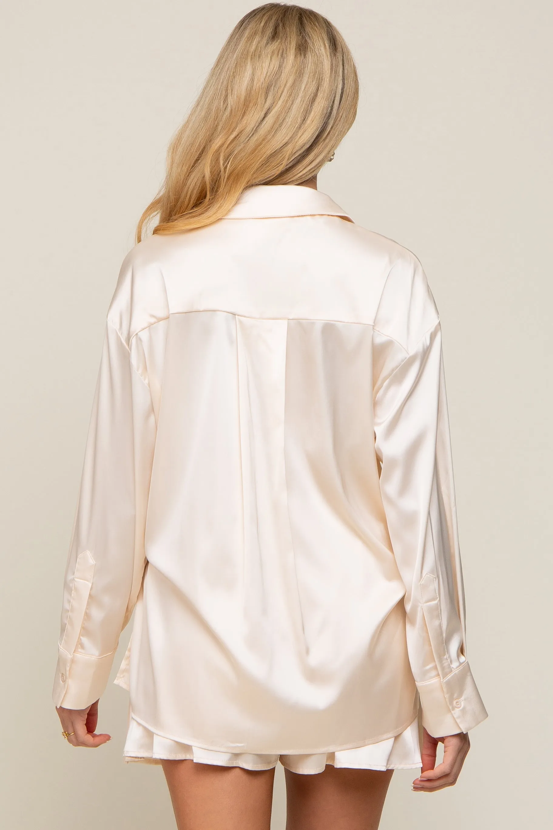 Cream Satin Button Down Maternity Short Sleep Set sold by Pinkblush product image thumbnail 4