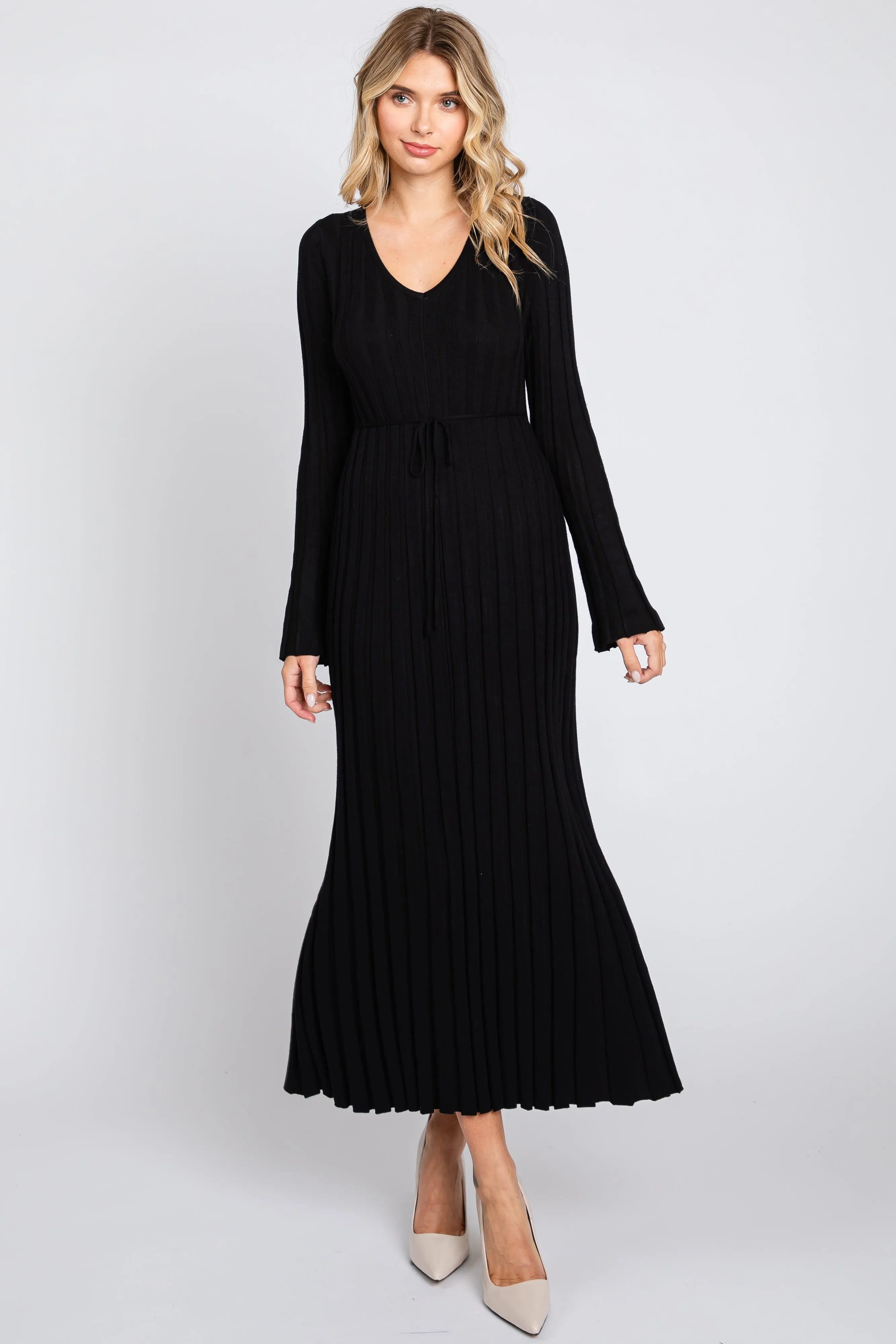 Black Ribbed Maternity Knit Maxi Dress sold by Pinkblush product image thumbnail 5