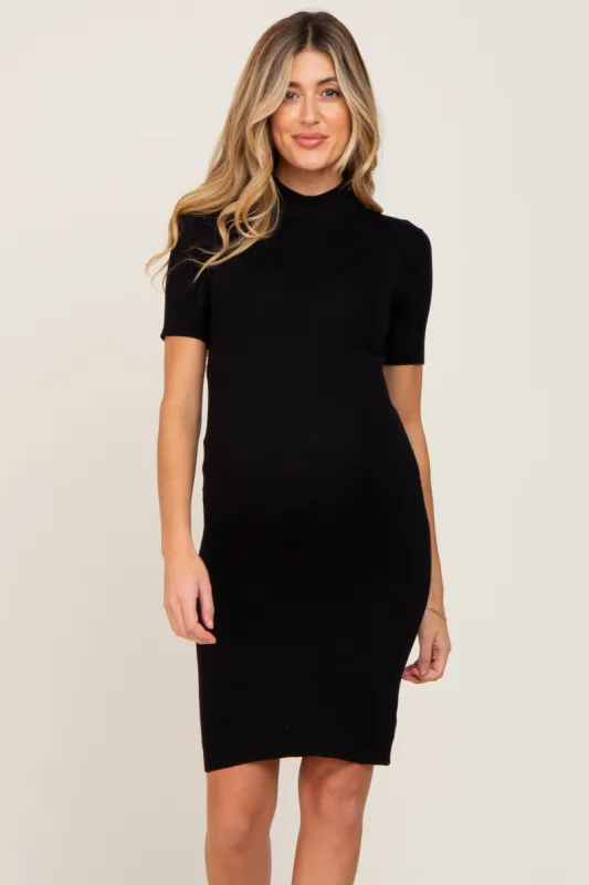 Black Ribbed Mock Neck Maternity Dress sold by Pinkblush