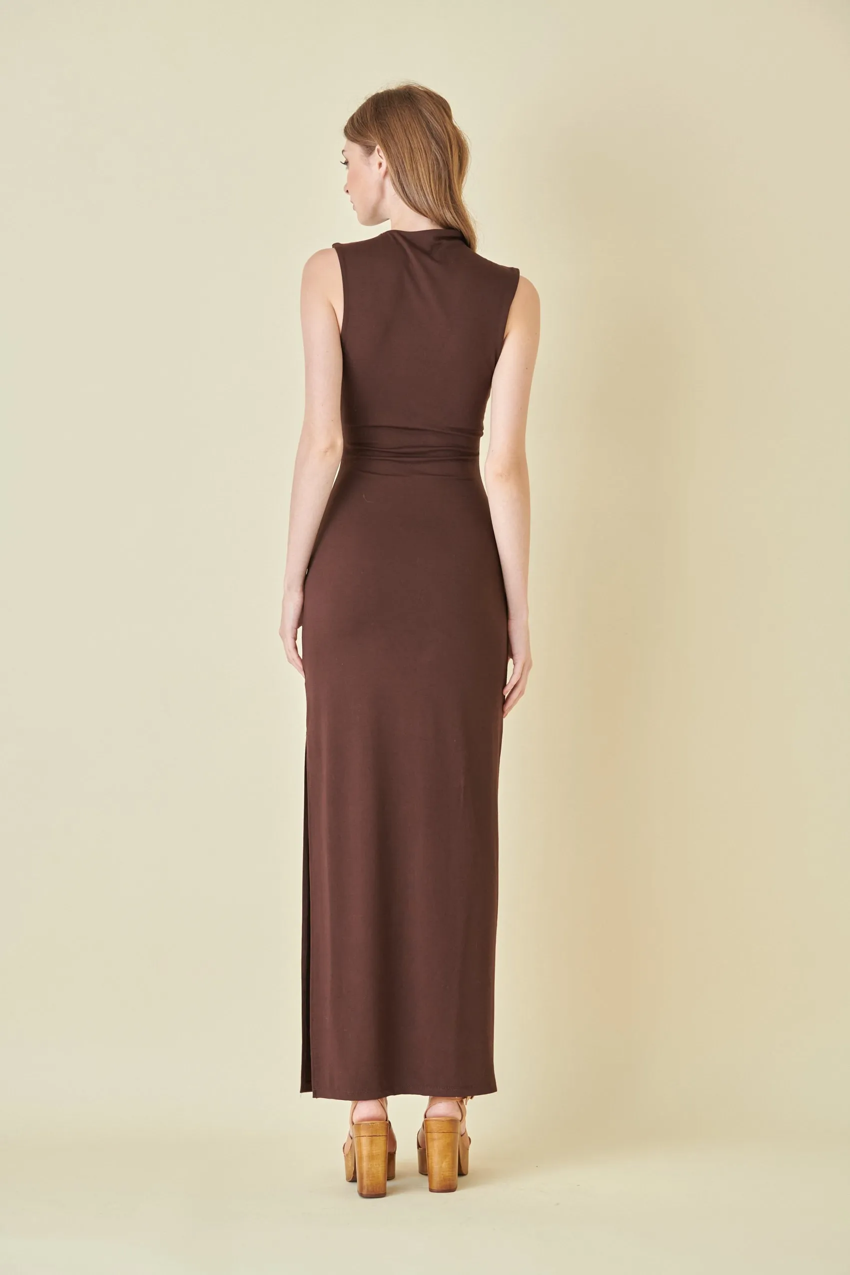 Brown Asymmetrical Neck Side Slit Maxi Dress sold by Pinkblush product image thumbnail 4