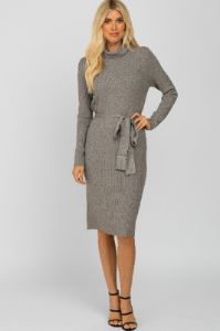 Heather Grey Ribbed Turtleneck Maternity Sweater Dress sold by Pinkblush