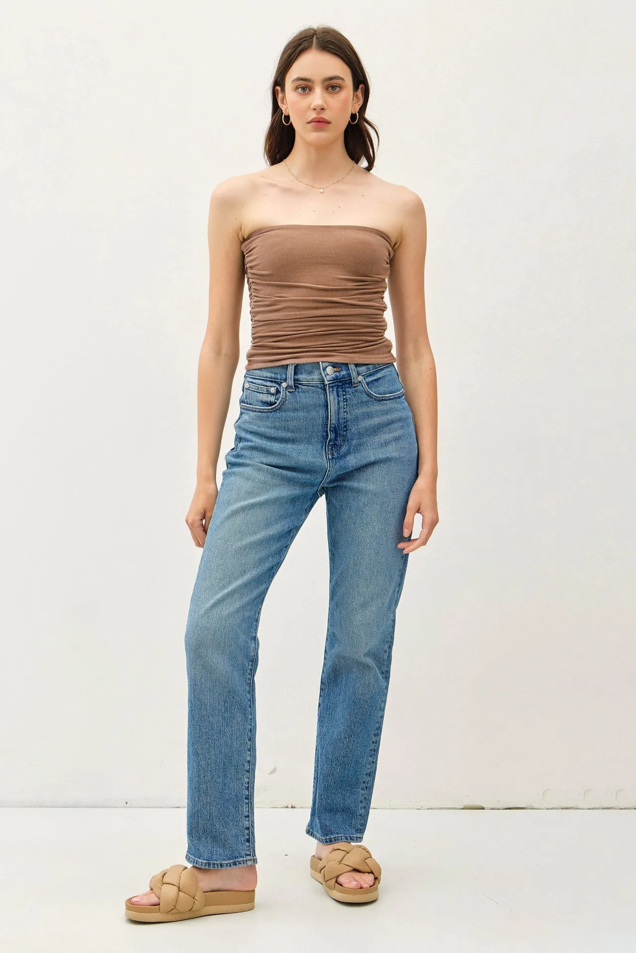 Toffee Brown Jersey Ruched Crop Tube Top sold by Pinkblush product image thumbnail 2