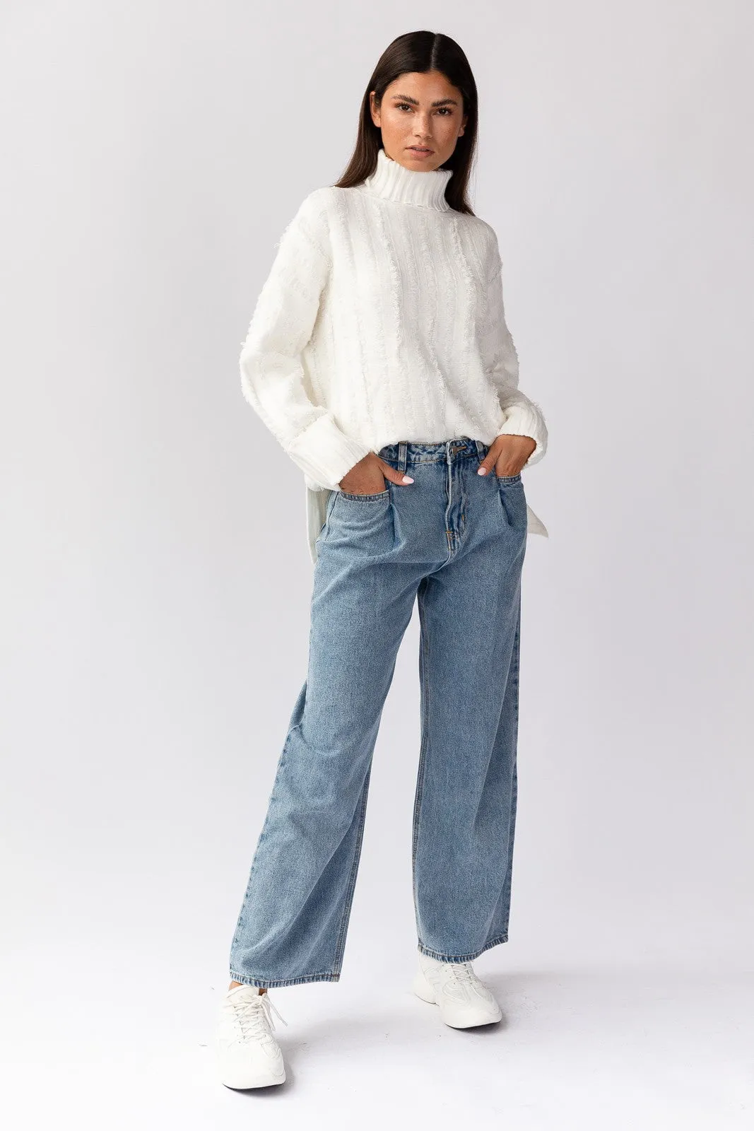 Cream Textured Knit Turtleneck Sweater sold by Pinkblush product image thumbnail 2