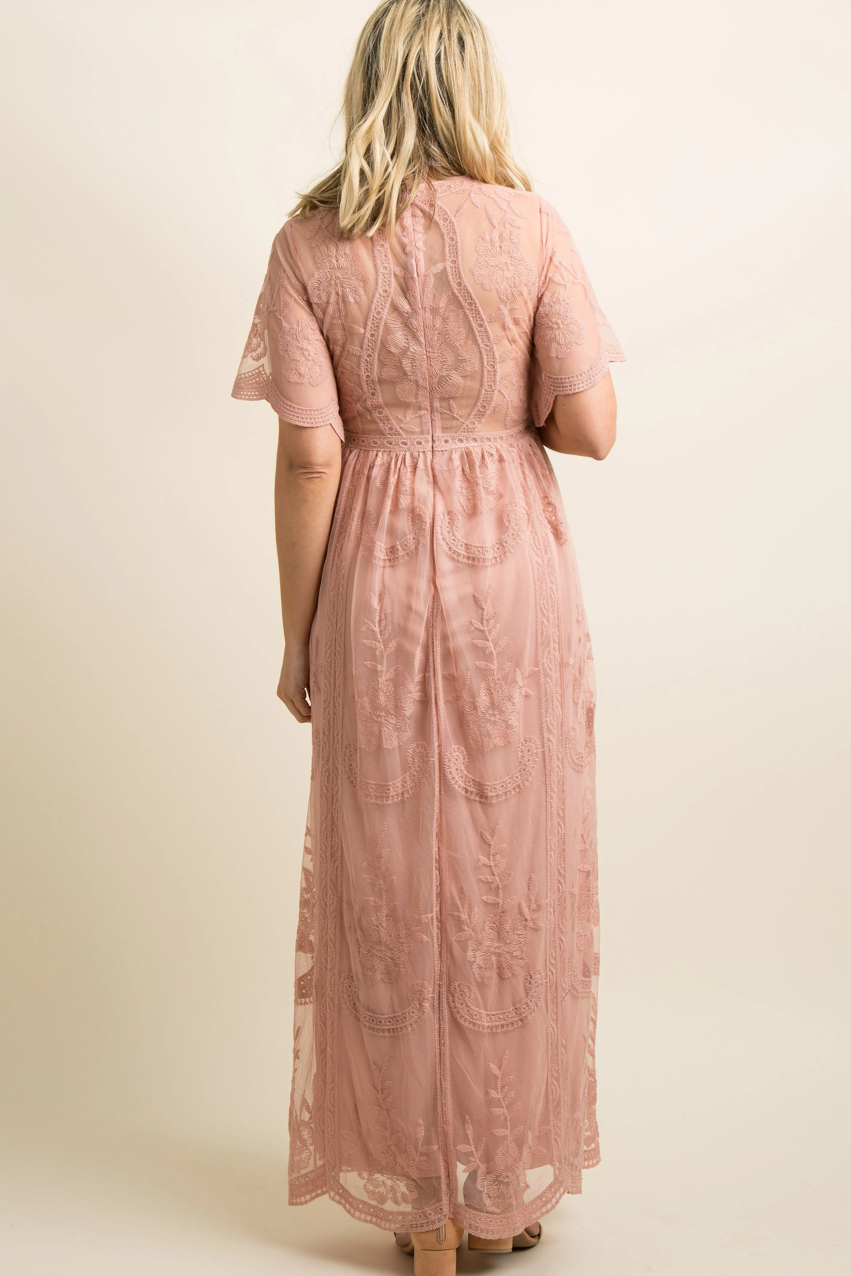 Light Pink Lace Mesh Overlay Maternity Maxi Dress sold by Pinkblush product image thumbnail 3